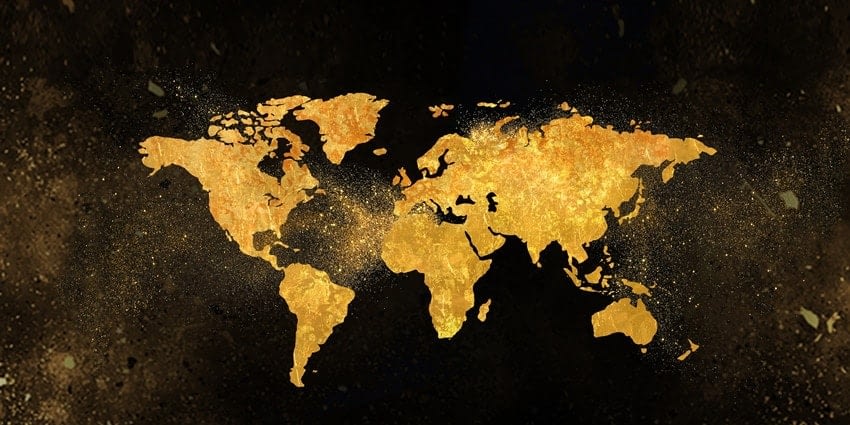 Abstract Black and Gold Color World Map Painting Printed on Canvas ...